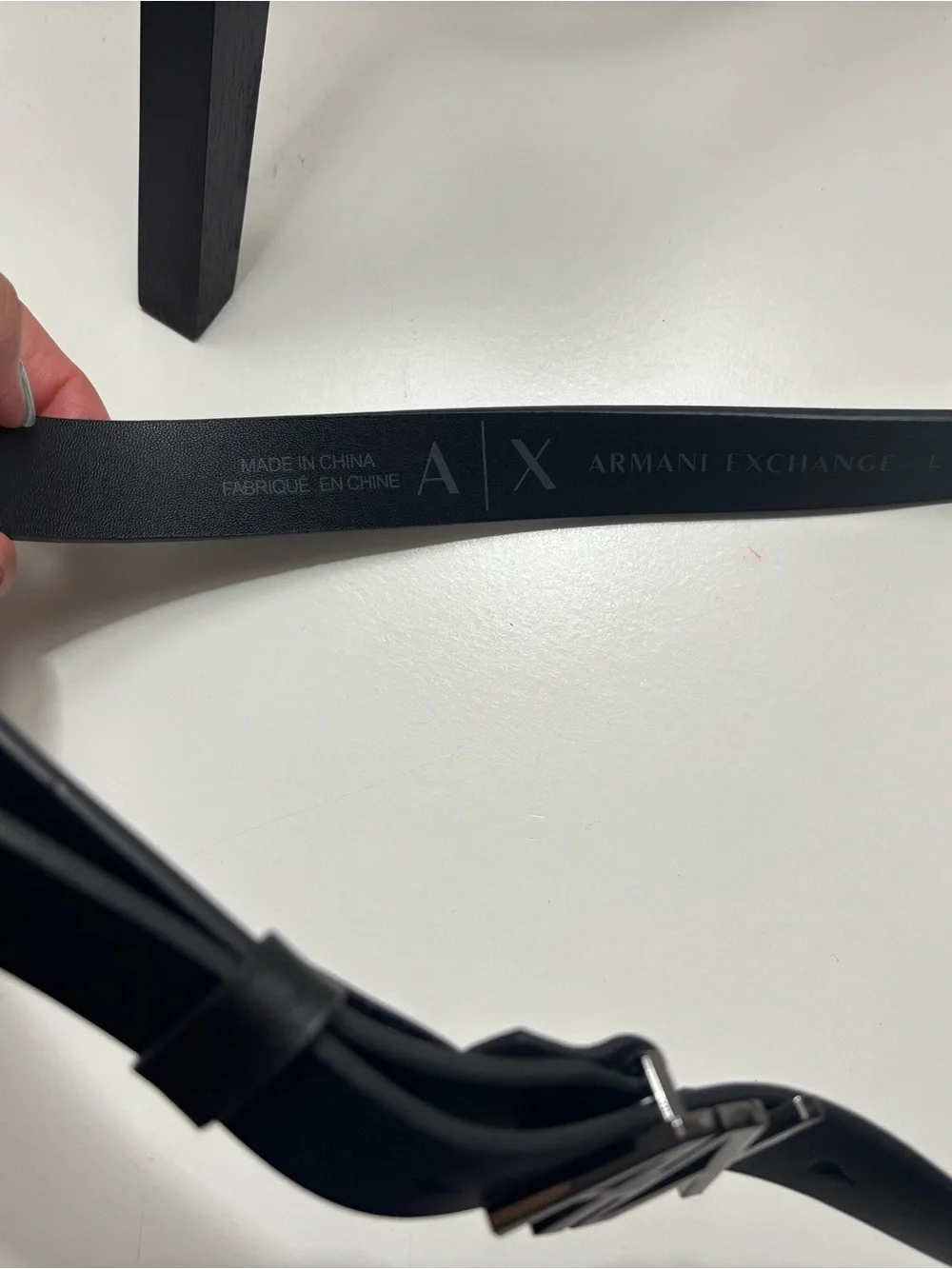 Armani Exchange Black Belt with Gunmetal AX Logo Buckle